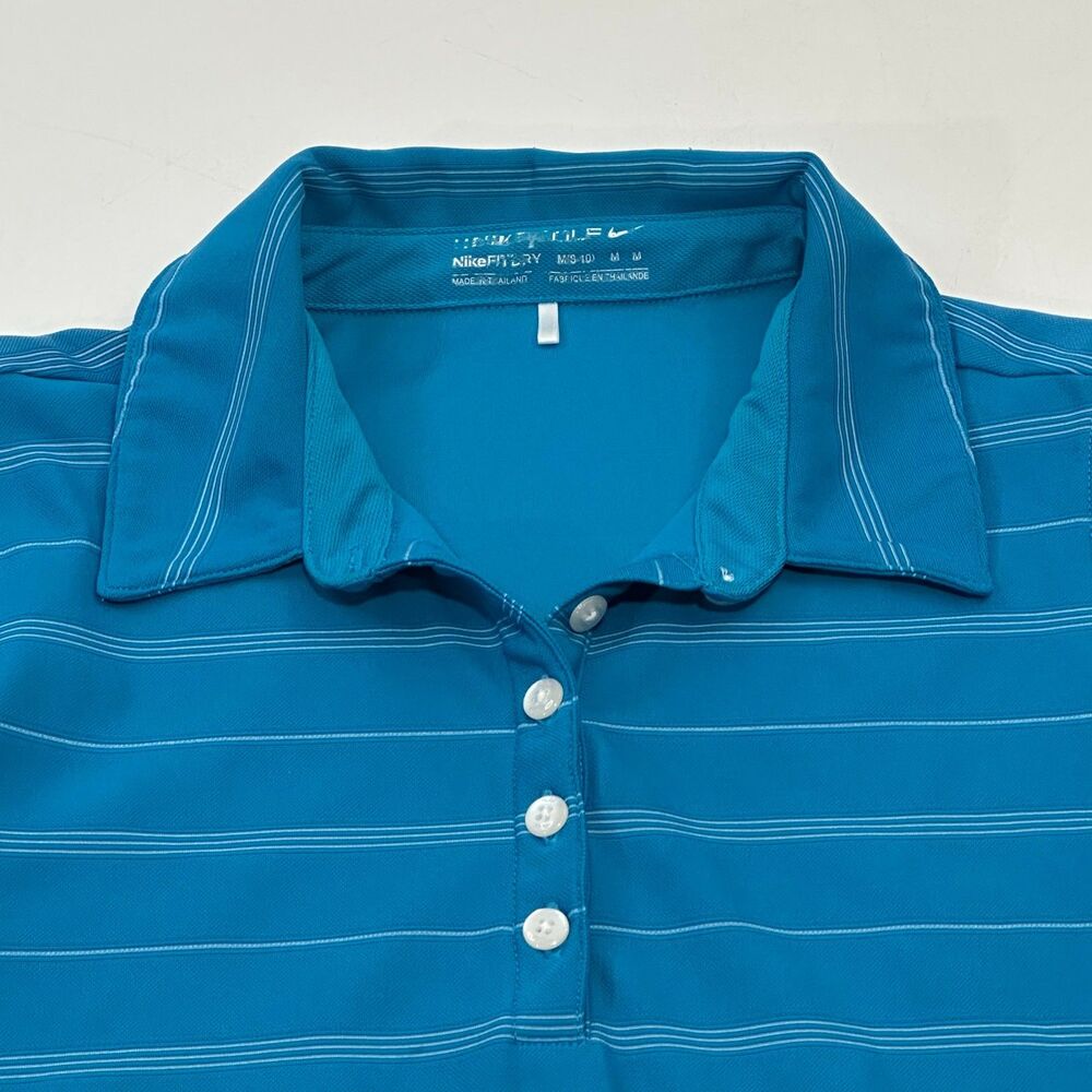 Nike Women's Sleeveless Polo Shirt Teal Striped Dri-FIT Golf Performance Size M
